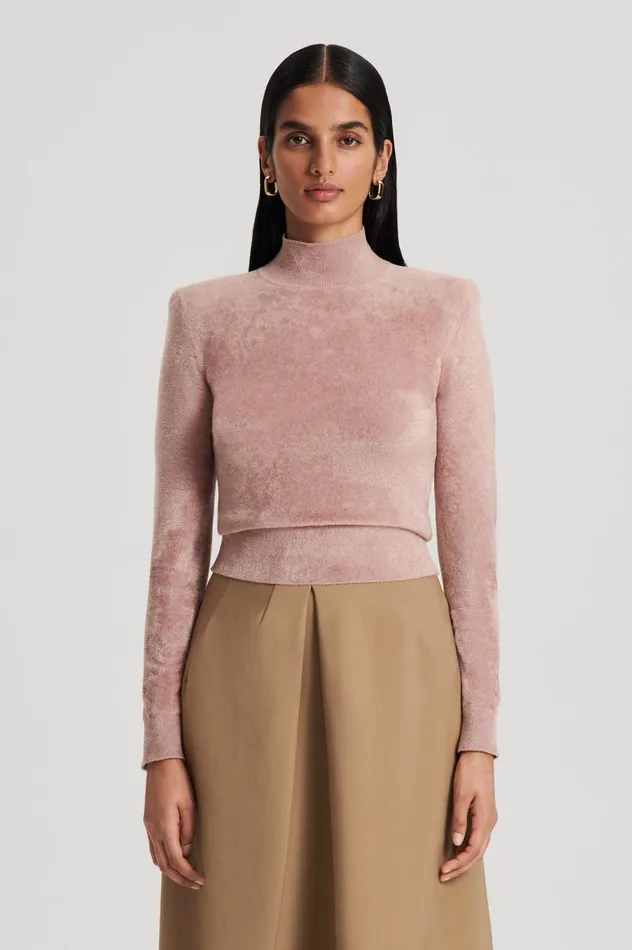 Scanlan Theodore Tops Women VELVET SHOULDER PAD SWEATER NUDE Scanlan Theodore Tops Women VELVET SHOULDER PAD SWEATER NUDE