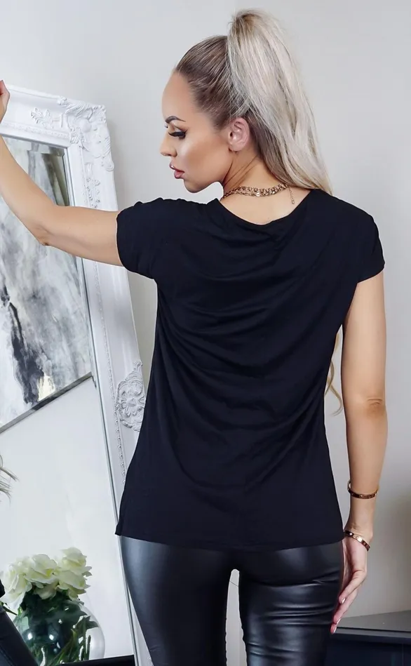 Scarlett Black Longline ORing Zip Detail Top Women Missfiga Tops