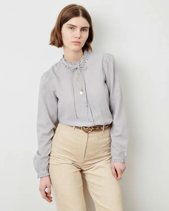 Sessn Womens Shirts And Blouses Claudel Pearl Blue On Sale