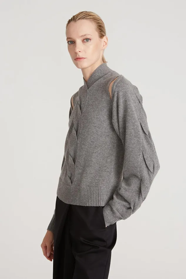 Sets Women Halston Auden Wool Cash Cable Shrug Medium Heather Grey