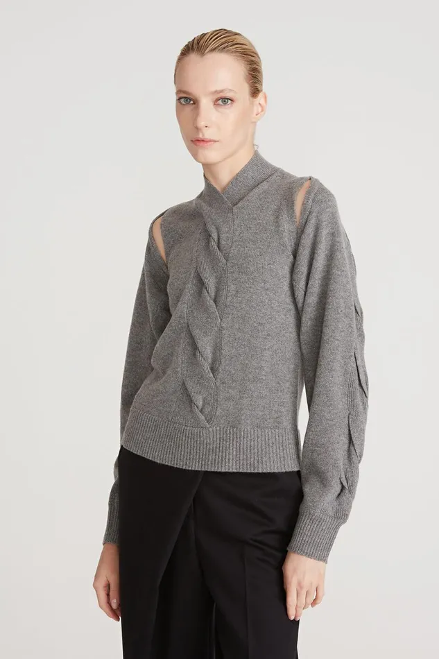 Sets Women Halston Auden Wool Cash Cable Shrug Medium Heather Grey