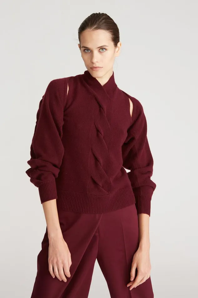 Sets Women Halston Auden Wool Cash Cable Shrug Merlot