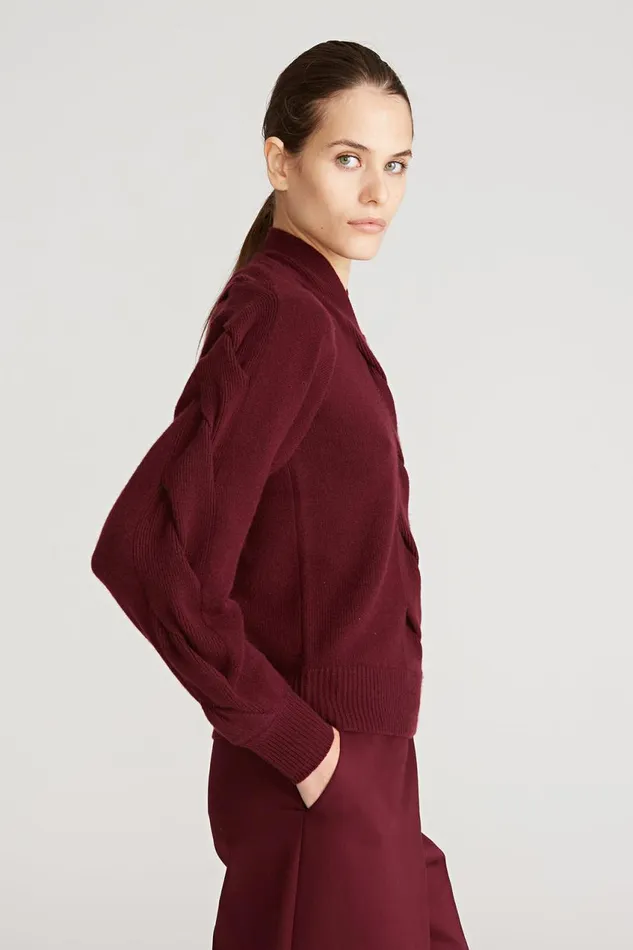 Sets Women Halston Auden Wool Cash Cable Shrug Merlot