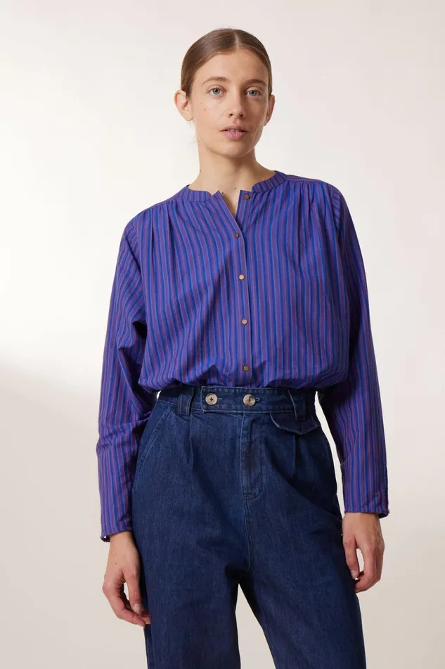 Shirts and Blouses Women Leon and Harper Cole Stripe Shirt Purple
