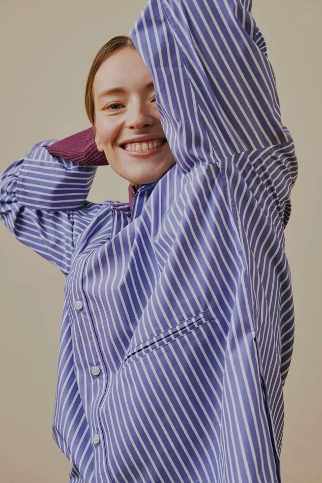 Shirts and Blouses Women Leon and Harper Cyrce Stripe Shirt Blue