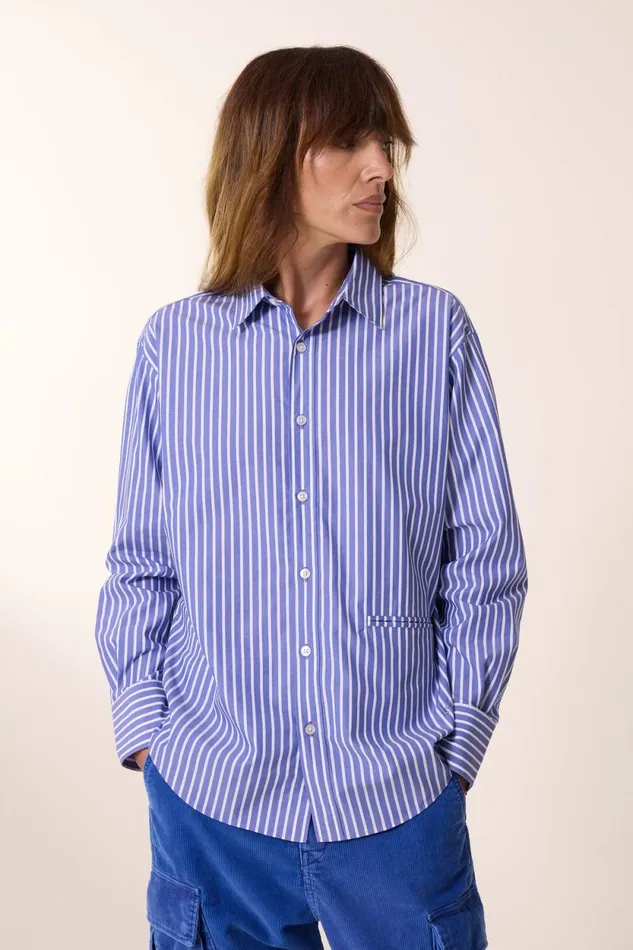 Shirts and Blouses Women Leon and Harper Cyrce Stripe Shirt Blue