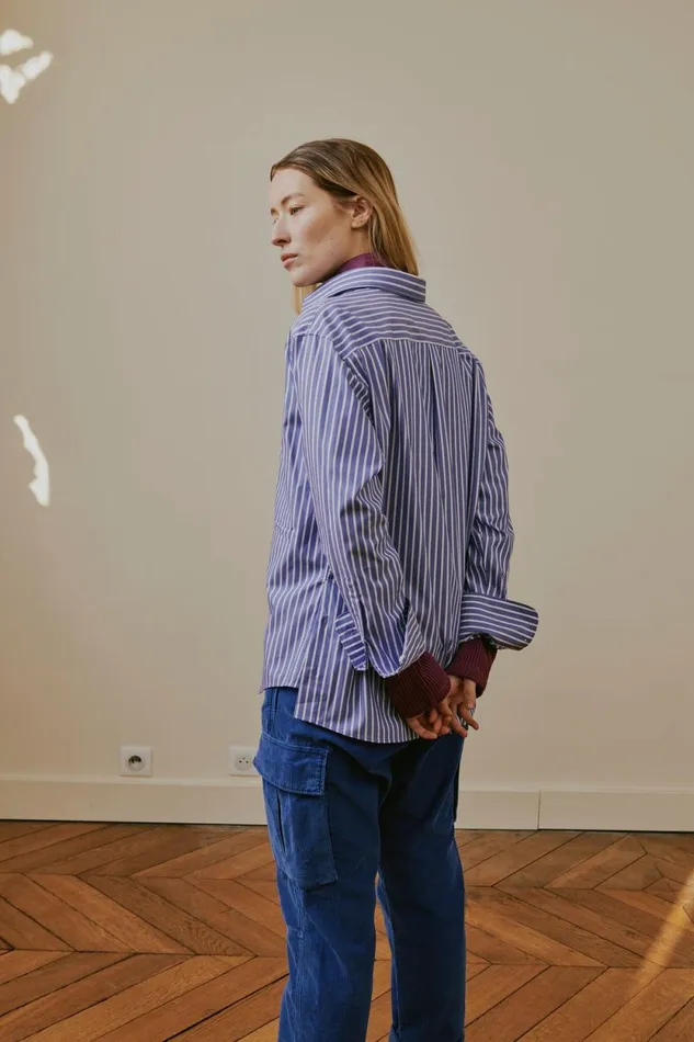 Shirts and Blouses Women Leon and Harper Cyrce Stripe Shirt Blue