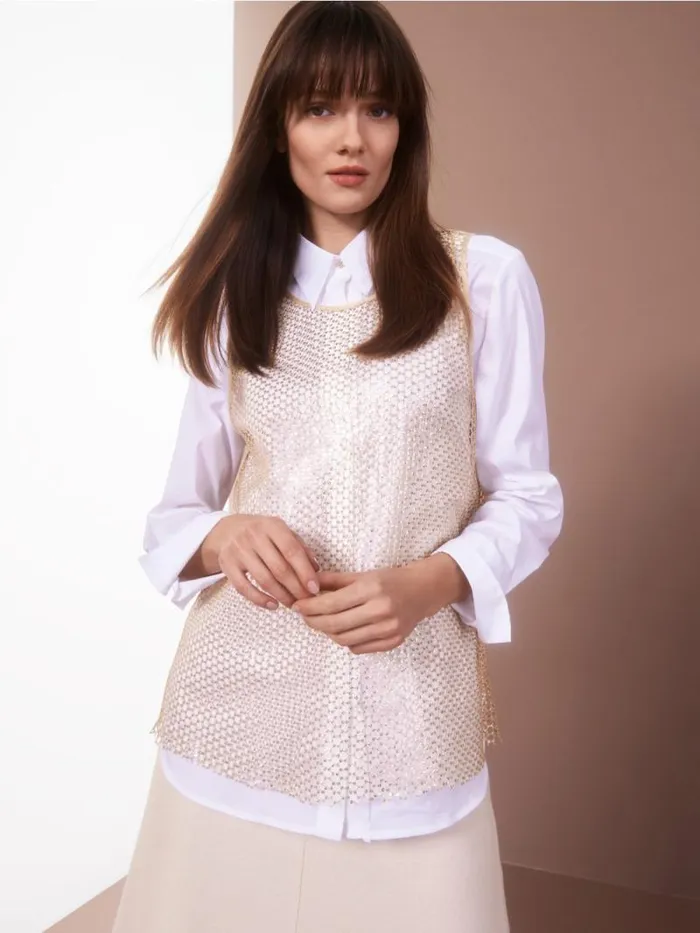 Shirts and Tops Damen Marc Cain Paillettenbesetztes NetzTop Gold