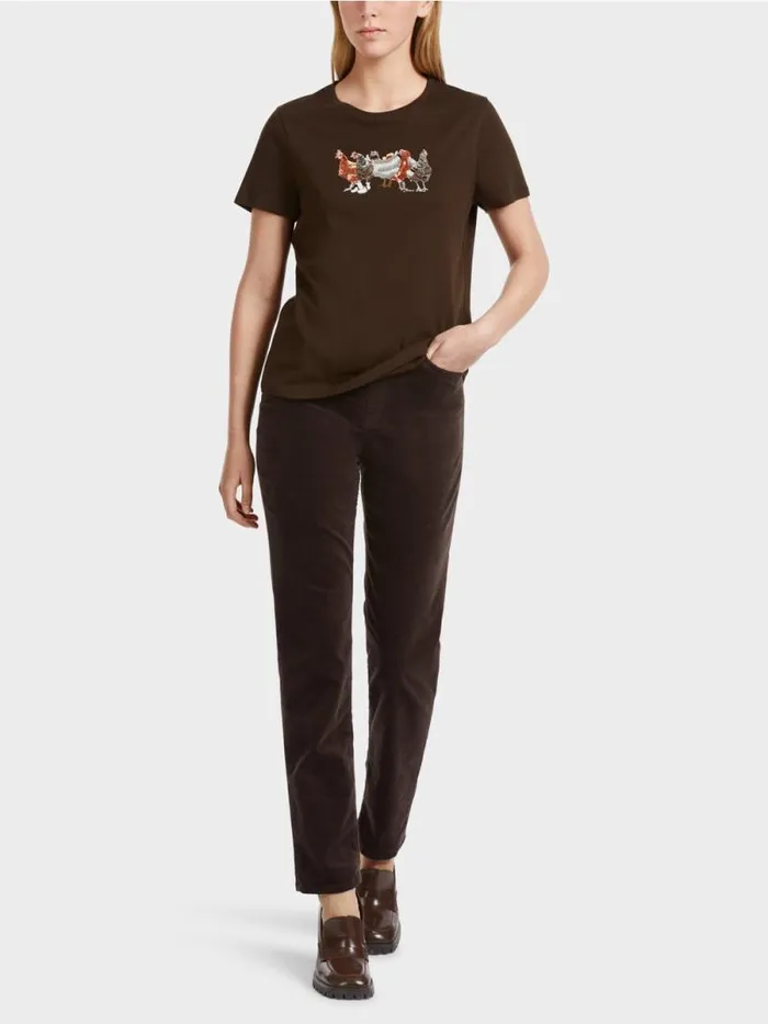 Shirts and Tops Damen Marc Cain TShirt Mit HhnerApplikation Dark Wood