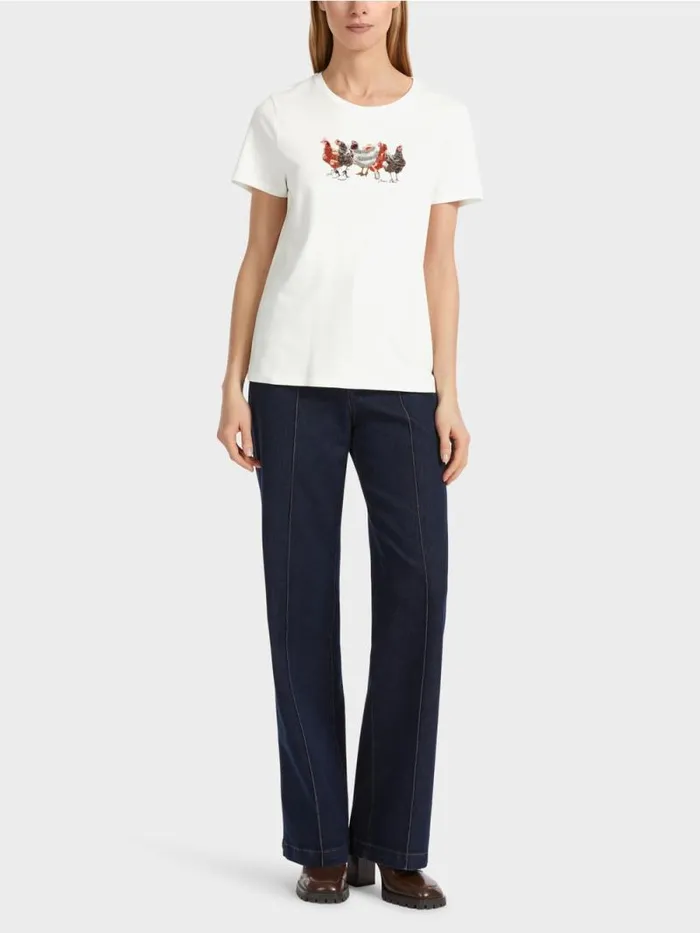 Shirts and Tops Damen Marc Cain TShirt Mit HhnerApplikation Offwhite