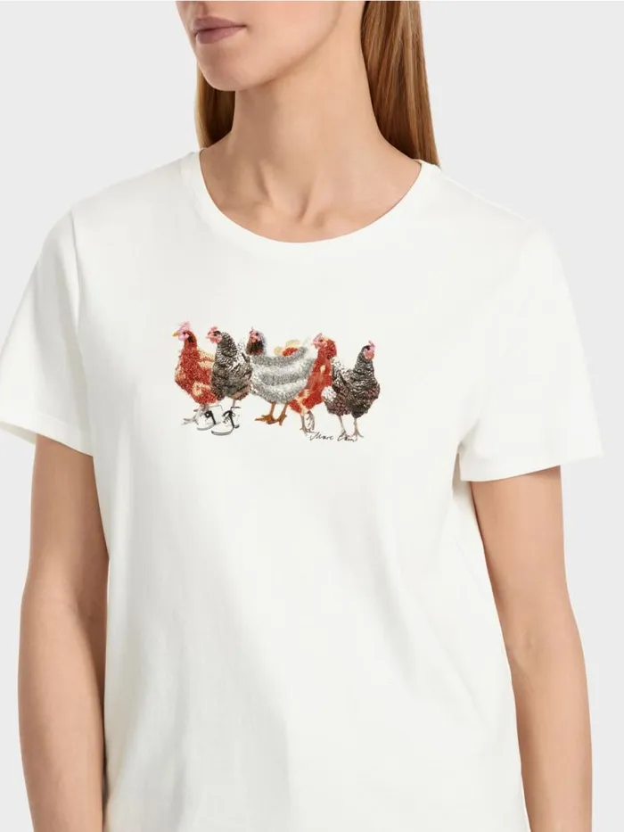 Shirts and Tops Damen Marc Cain TShirt Mit HhnerApplikation Offwhite