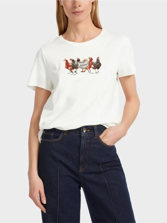 Shirts and Tops Damen Marc Cain TShirt Mit HhnerApplikation Offwhite