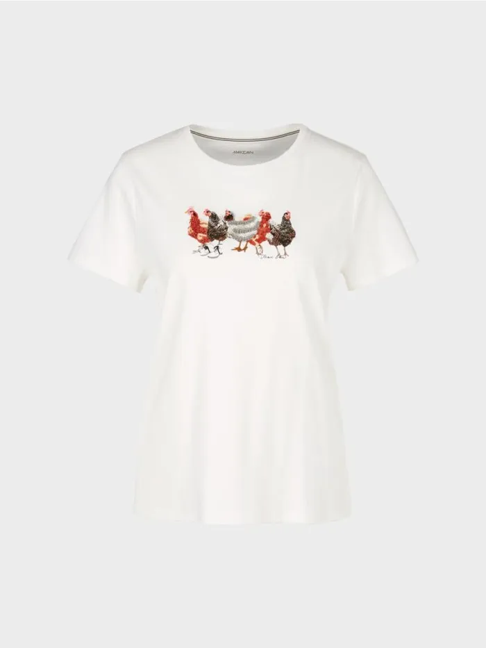 Shirts and Tops Damen Marc Cain TShirt Mit HhnerApplikation Offwhite