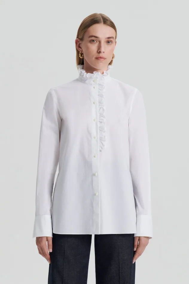 Shirts PARACHUTE RUFFLE TRIM SHIRT WHITE 8211 Scanlan Theodore Women Shirts PARACHUTE RUFFLE TRIM SHIRT WHITE 8211 Scanlan Theodore Women