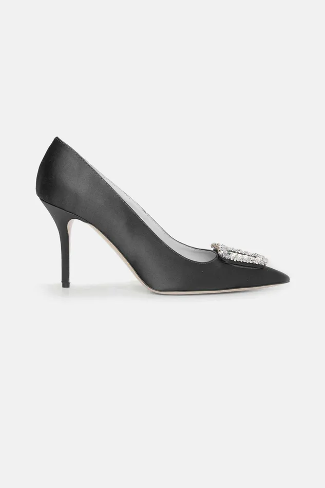 Shoes Emilia Wickstead Women Sophia Jewel Buckle Shoe In Black Satin