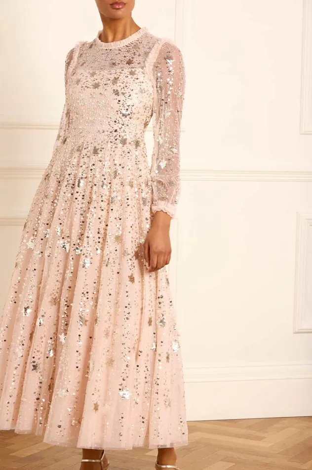 Shooting Stars Long Sleeve Ankle Gown Beige Women Needle and Thread Dresses