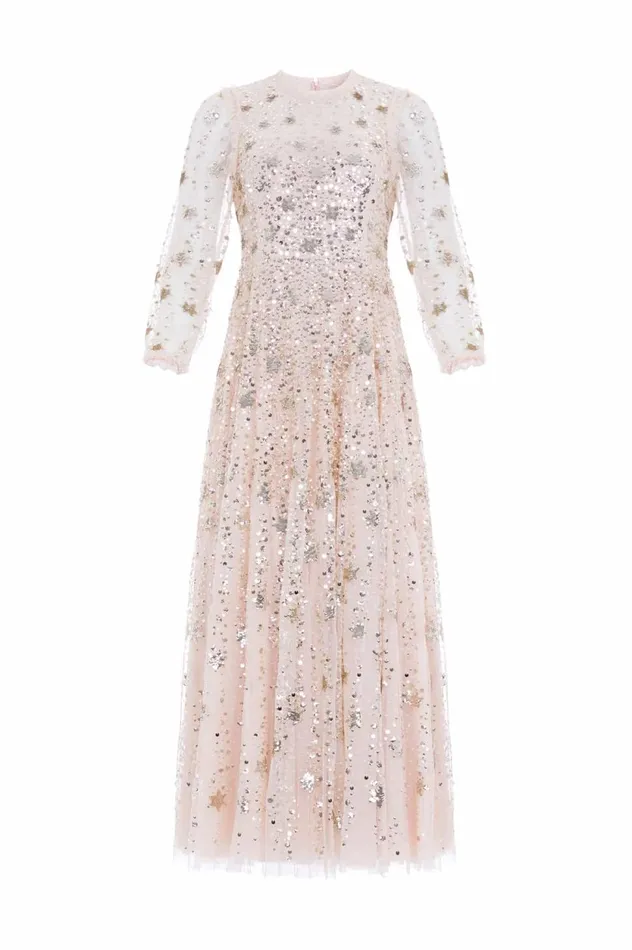 Shooting Stars Long Sleeve Ankle Gown Beige Women Needle and Thread Dresses