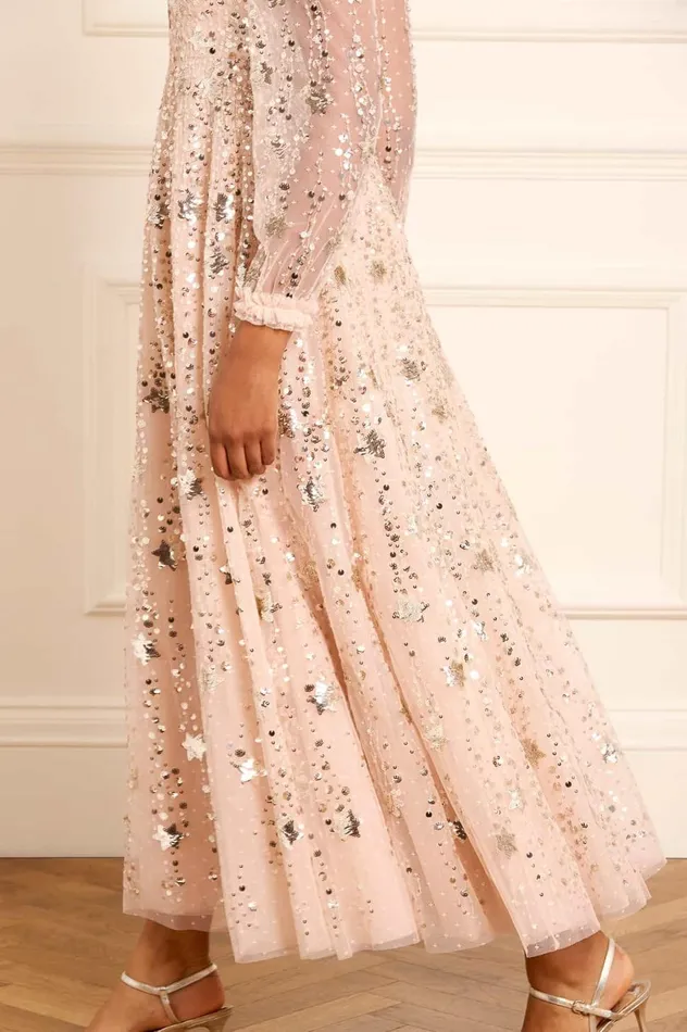 Shooting Stars Long Sleeve Ankle Gown Beige Women Needle and Thread Dresses
