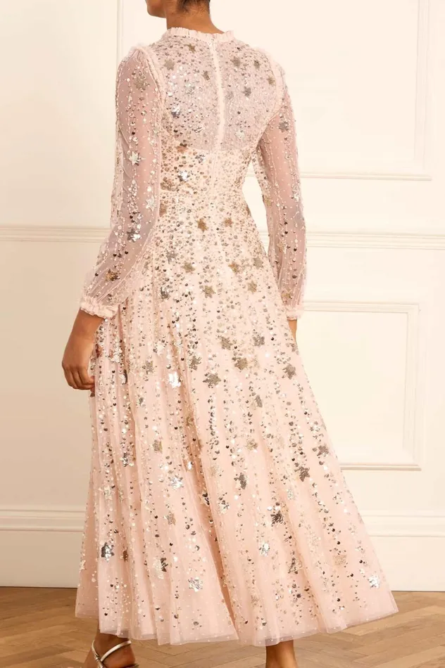 Shooting Stars Long Sleeve Ankle Gown Beige Women Needle and Thread Dresses