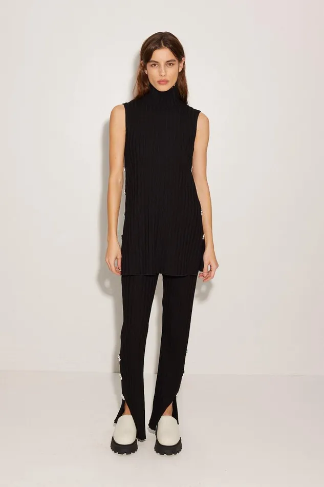 Shop Simon Miller KNITWEAR Rib Aukai Funnel Neck Top Black