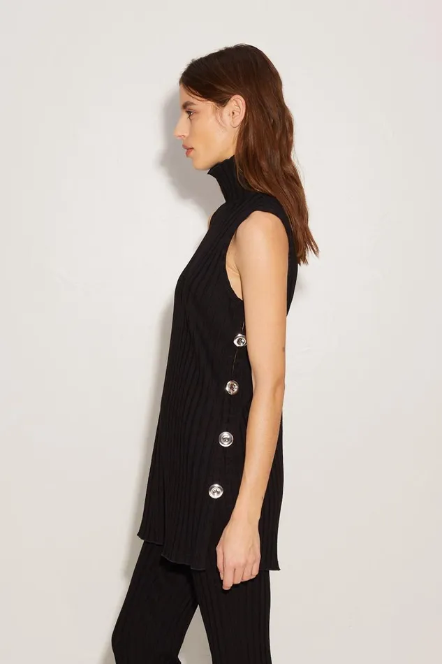 Shop Simon Miller KNITWEAR Rib Aukai Funnel Neck Top Black