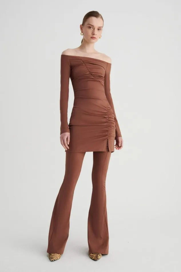 Shop SUBOO Dresses Ivy Long Sleeve Off Shoulder Dress 8211 Chocolate