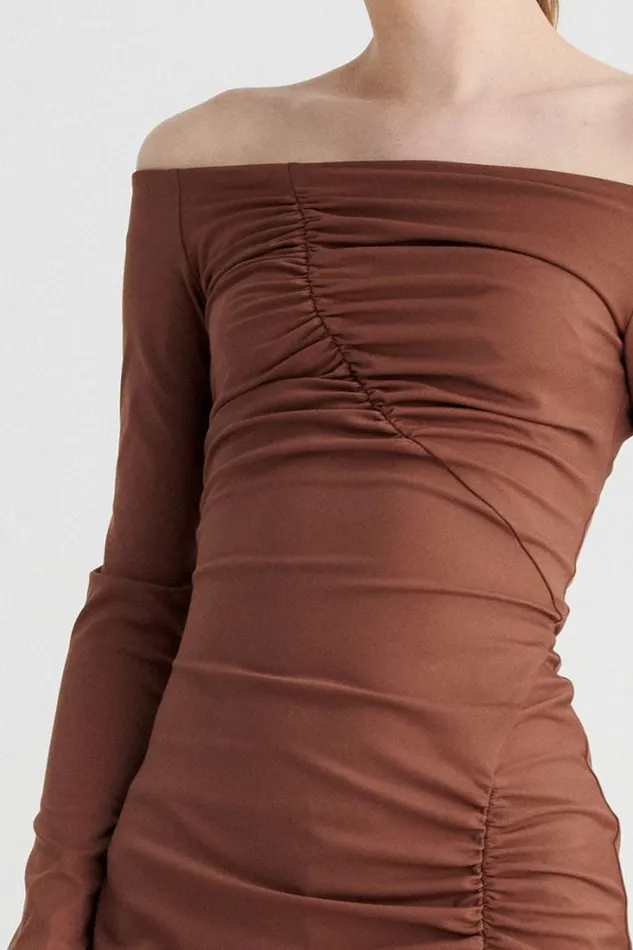 Shop SUBOO Dresses Ivy Long Sleeve Off Shoulder Dress 8211 Chocolate