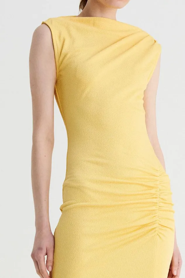 Shop SUBOO Dresses Vega Ruched Front Midi Dress 8211 Butter