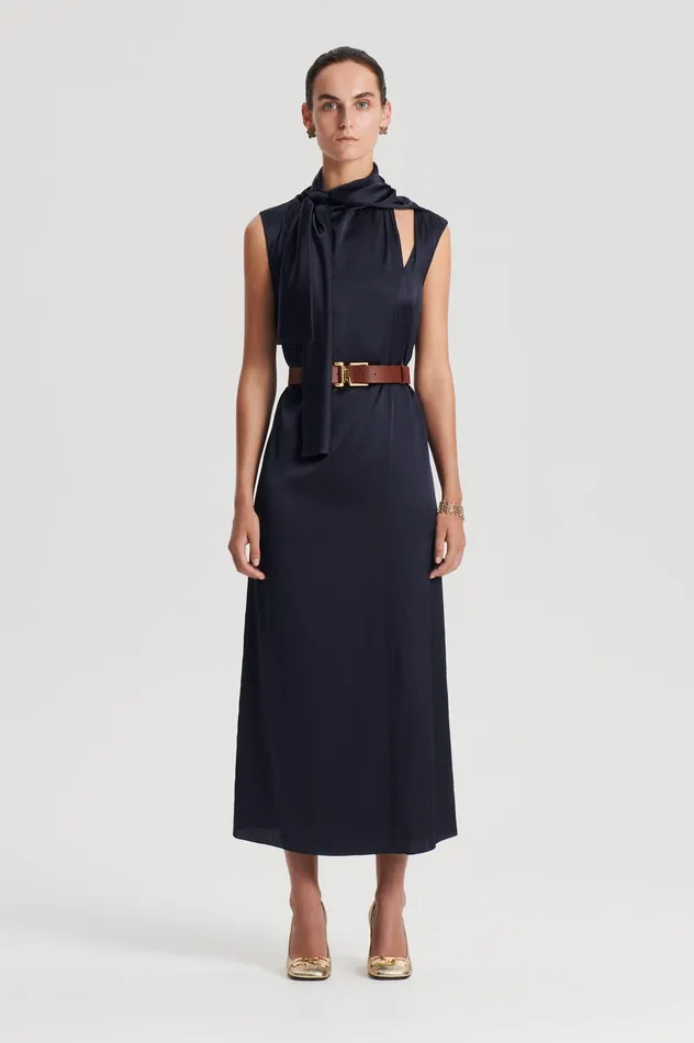 SILK CRAVAT DRESS NAVY Dresses Scanlan Theodore Women