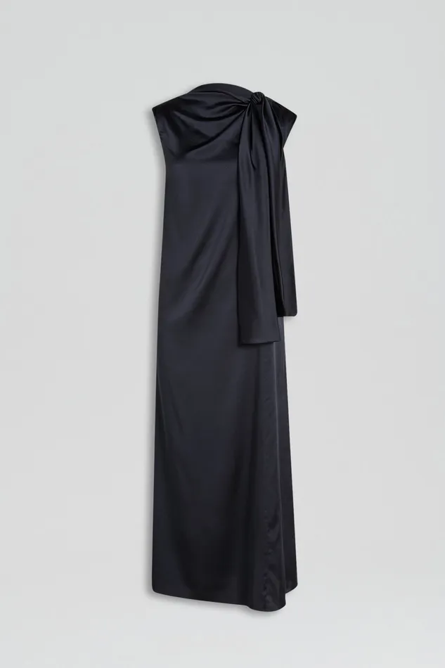 SILK CRAVAT DRESS NAVY Dresses Scanlan Theodore Women SILK CRAVAT DRESS NAVY Dresses Scanlan Theodore Women
