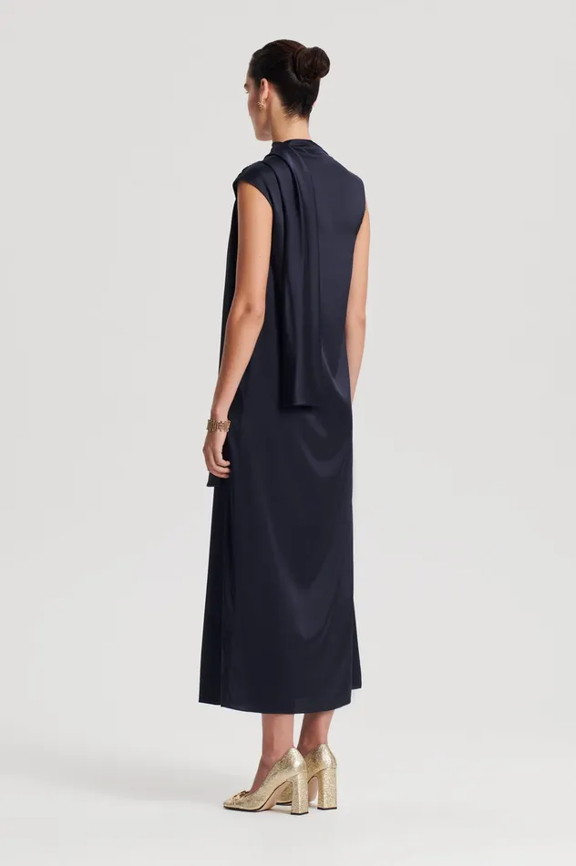 SILK CRAVAT DRESS NAVY Dresses Scanlan Theodore Women SILK CRAVAT DRESS NAVY Dresses Scanlan Theodore Women