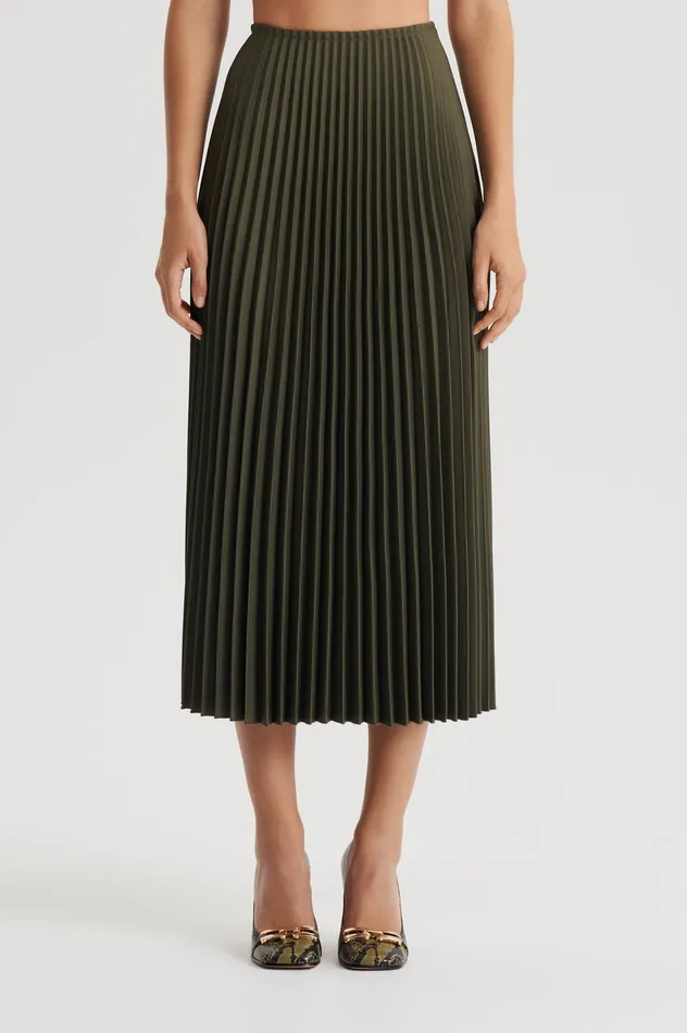 Skirts Scanlan Theodore Women TWILL PLEAT SKIRT JUNGLE Skirts Scanlan Theodore Women TWILL PLEAT SKIRT JUNGLE