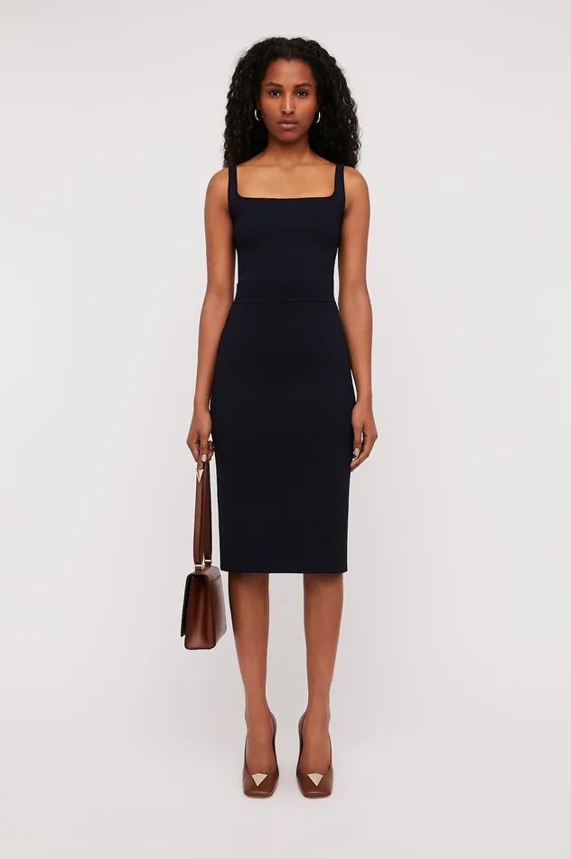Skirts Women CREPE KNIT SLIT BACK SKIRT NAVY Scanlan Theodore