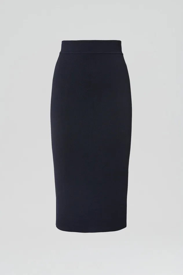 Skirts Women CREPE KNIT SLIT BACK SKIRT NAVY Scanlan Theodore