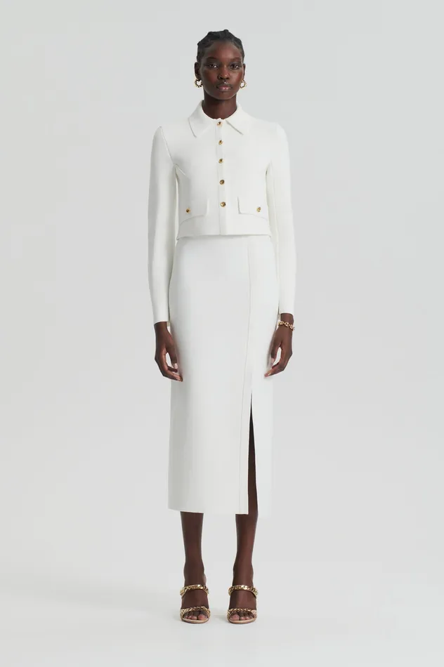 Skirts Women Scanlan Theodore CREPE KNIT SPLIT SKIRT CREAM