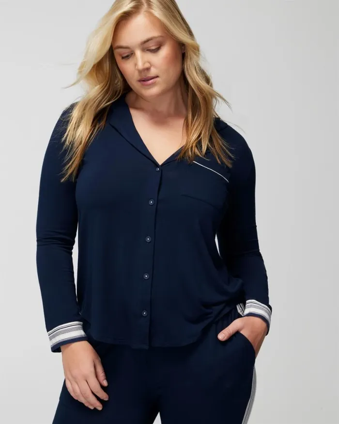 Soma Cool Nights HighLow LongSleeve Notch Collar Top Nightfall Navy Women Matching Sets and Separates