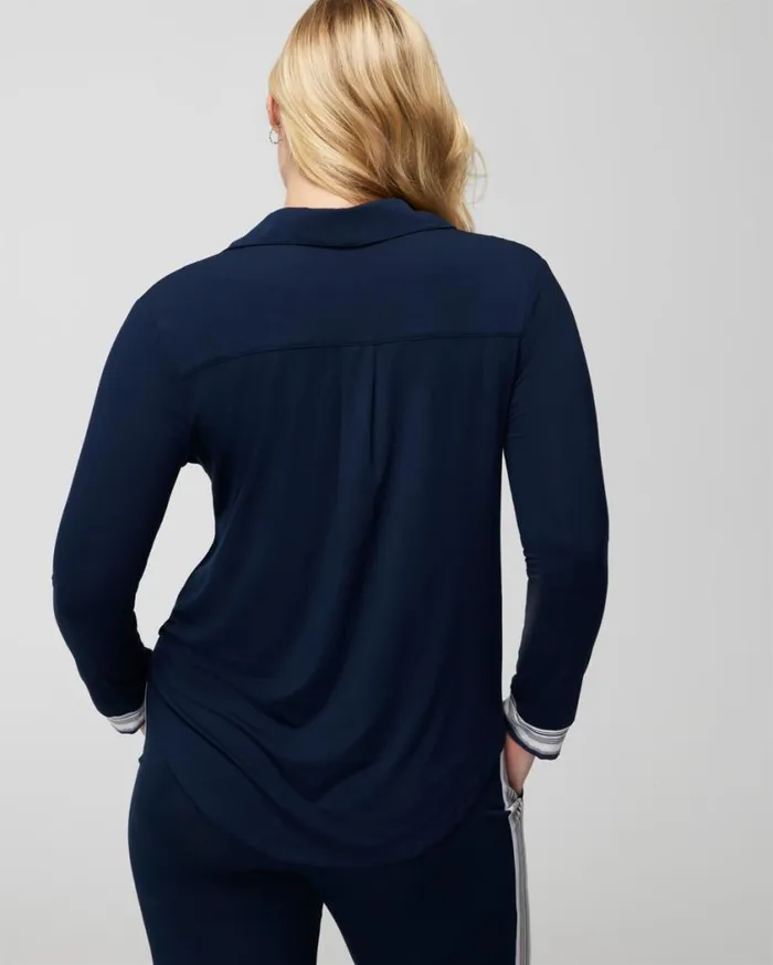 Soma Cool Nights HighLow LongSleeve Notch Collar Top Nightfall Navy Women Matching Sets and Separates
