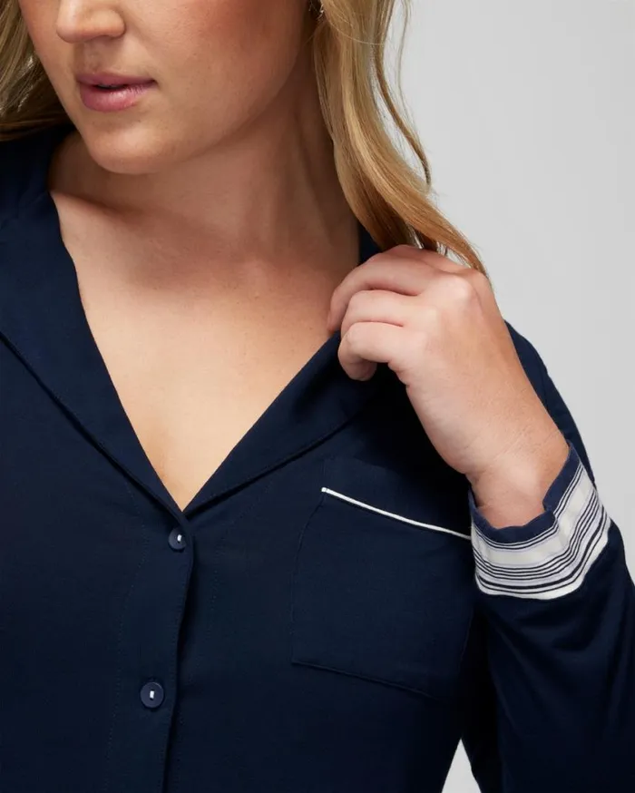 Soma Cool Nights HighLow LongSleeve Notch Collar Top Nightfall Navy Women Matching Sets and Separates