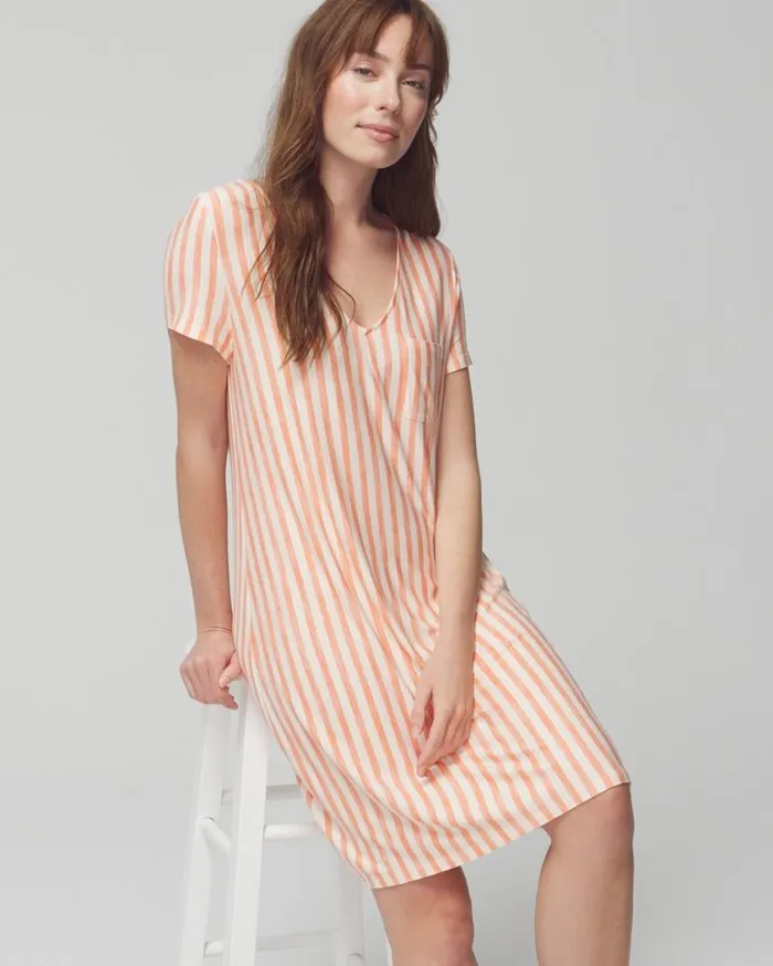 Soma Cool Nights ShortSleeve Sleepshirt Retreat Stripe Mini Melon Women Sleepshirts
