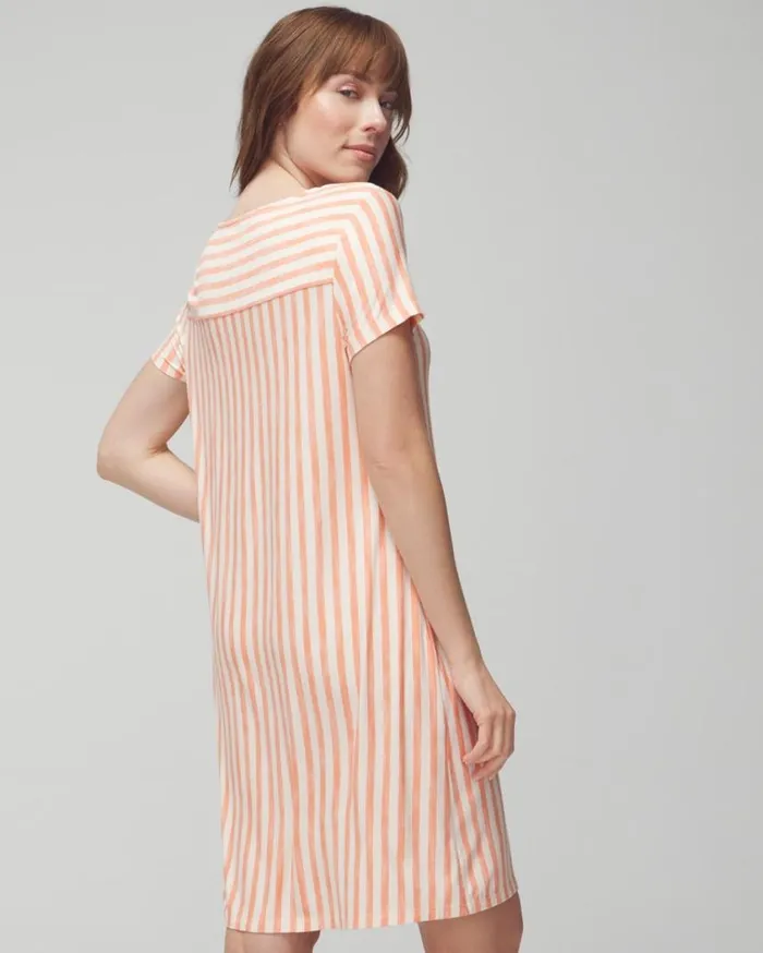 Soma Cool Nights ShortSleeve Sleepshirt Retreat Stripe Mini Melon Women Sleepshirts