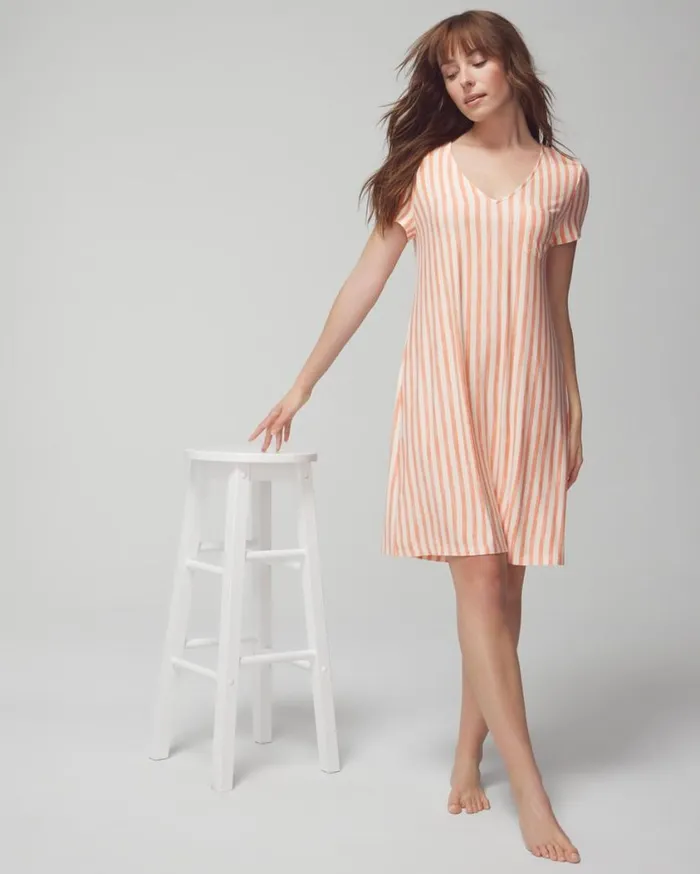 Soma Cool Nights ShortSleeve Sleepshirt Retreat Stripe Mini Melon Women Sleepshirts