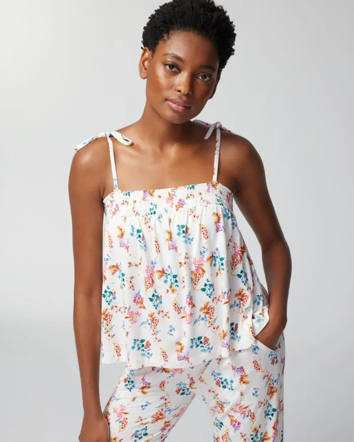 Soma Cool Nights Smocked Babydoll Top Destin Stripe H Heartfelt Women Pajama Tops