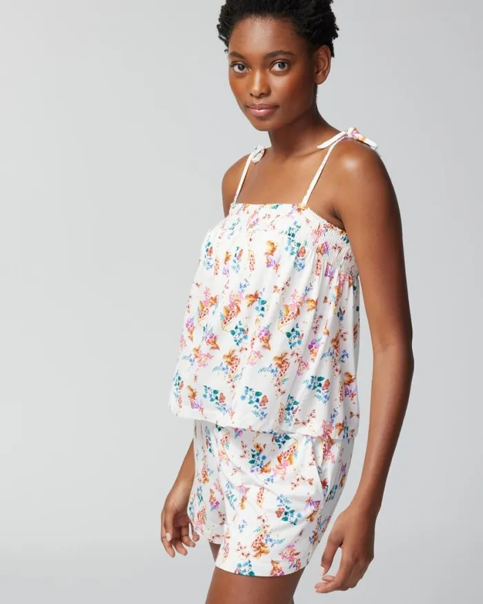 Soma Cool Nights Smocked Babydoll Top Destin Stripe H Heartfelt Women Pajama Tops
