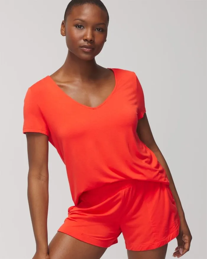 Soma Cool Nights Solid Smocked Shorts Island Guava Women Matching Sets and Separates