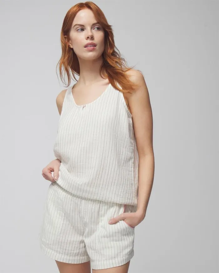 Soma Cotton Gauze Shorts Dbl Cloth Bw Stripe Women Matching Sets and Separates