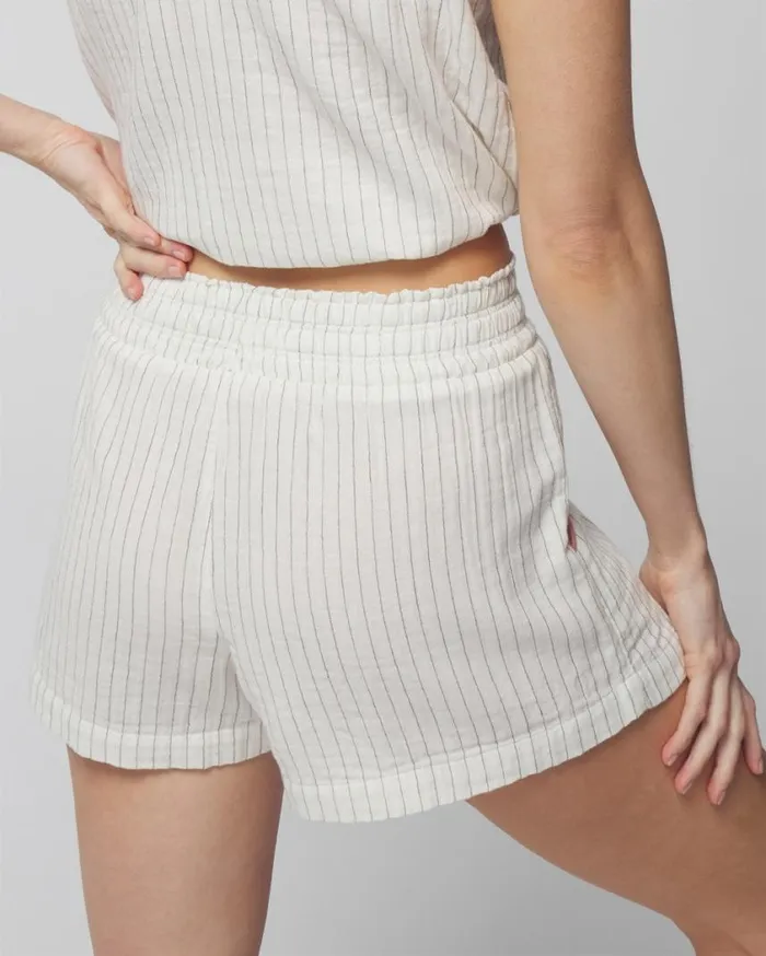 Soma Cotton Gauze Shorts Dbl Cloth Bw Stripe Women Matching Sets and Separates
