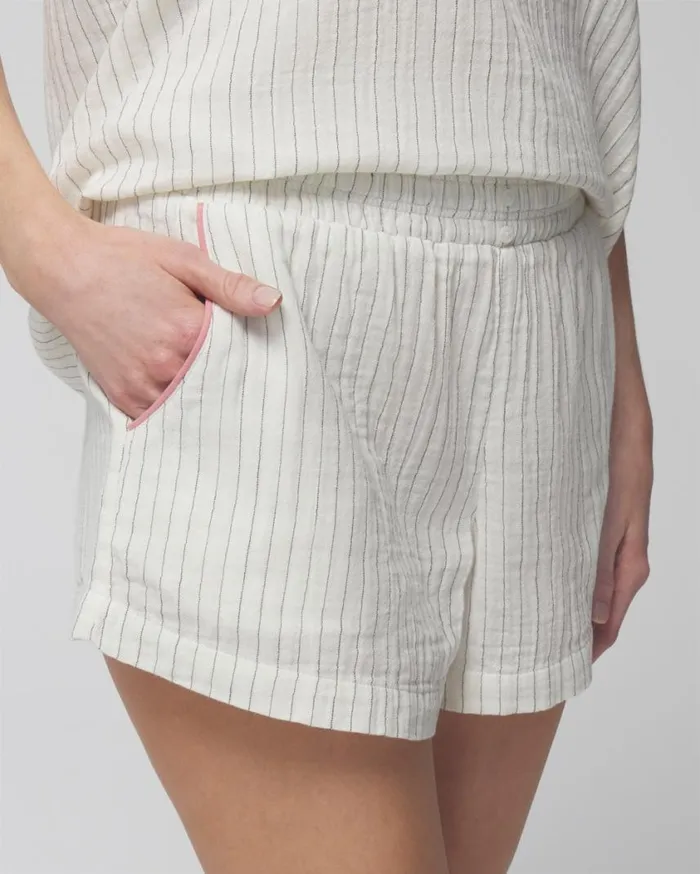Soma Cotton Gauze Shorts Dbl Cloth Bw Stripe Women Matching Sets and Separates