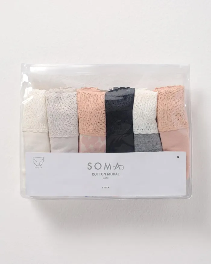Soma Cotton Modal Lace Hipster 6 Pack Blended Animal Hush Mltpk Women Panties