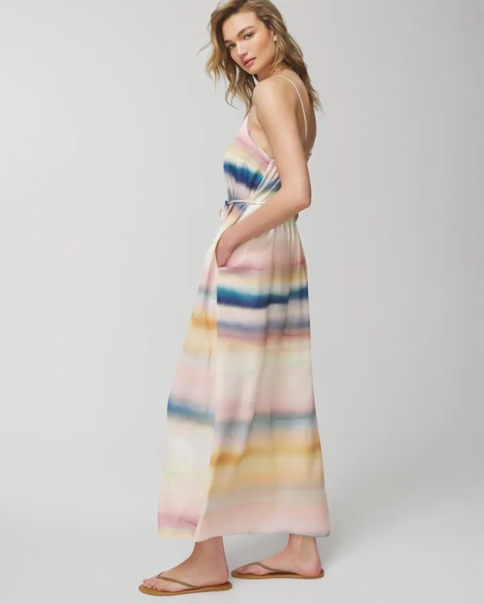 Soma Crinkle Satin Strappy Maxi Bra Dress Dreamscape Stripe Pink Women Long Dresses