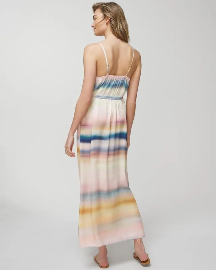 Soma Crinkle Satin Strappy Maxi Bra Dress Dreamscape Stripe Pink Women Long Dresses
